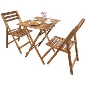 Ensemble pliable table + 2 chaises pour balcon en acacia Fidgi - Marron