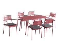 Ensemble table 140 cm et 6 chaises de jardin rouge