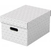 Esselte - Lot de 3 Boîtes avec Couvercle, Rangement & Organisation, 100% Carton Recyclé, Recyclable, Motif Géométrique, Blanc, 628282, Medium
