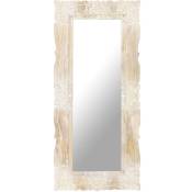 Fimei - Miroir Blanc 110x50 cm Bois de manguier massif