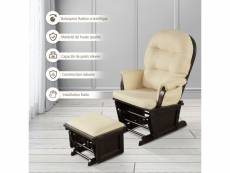 Giantex fauteuil à bascule avec repose-pieds, rocking chair en bois, coussin amovible idéal pour la sieste, allaiter, lire gris