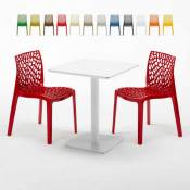 Grand Soleil Table carrée 60x60 blanche avec 2 chaises colorées Gruvyer Lemon, Couleur: Rouge