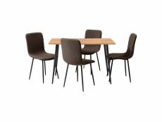 Hanoi - ensemble table rectangle 120 effet bois + 4 chaises marrons