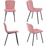 Hommoo - Lot de 4 chaises avec dossier Assise en velours d'agneau Structure en métal Rose pour salle à manger - Rose