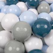 Kiddymoon - 50 Balles/7Cm Balles Colorées Plastique Pour Piscine Enfant Bébé Fabriqué En eu, Turquoise Foncé/Vert De Gris/Bleu Pastel/Blanc