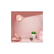 Lampe de bureau rose avec pince, petite lampe de bureau led rechargeable, col de cygne réglable, lampe de bureau mignonne à intensité variable