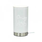 Lampe tactile motif chat en métal perforé blanc