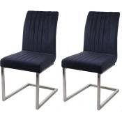 Lot de 2 chaises de salle à manger chaise de conférence en acier inoxydable brossé velours anthracite-bleu