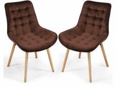 Lot de 2 chaises de salon salle à manger pied en bois et velours marron helloshop26 01_0000733