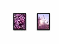 Lot de 2 tableaux duo l30xh40cm motif fleurs lilas et lavande violet