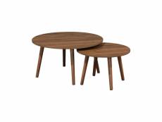 Lot de 2 tables basses rondes décor bois de noyer népal