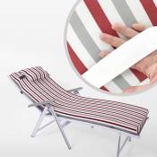 Matelas bain de soleil avec oreiller 180 x 55 x 8 cm- rouge raye blanc - Coussin Bain de Soleil - Polyester -pour jardin/plage