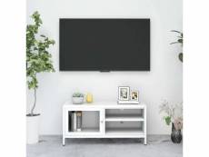 Meuble tv blanc 90x30x44 cm acier et verre