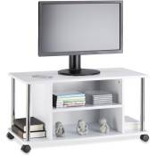 Meuble tv blanc meuble Hifi à roulettes étagère roues mdf console table basse HxlxP: 41,5 x 80 x 40 cm, blanc - Relaxdays