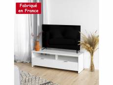 Meuble TV design avec rangements en blanc brillant