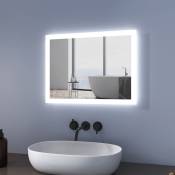Miroir de salle de bain led 60x45cm anti-buée, Miroir Mural avec éclairage led, Interrupteur Mécanique, blanc froid + Blanc chaud éclairage - Meykoers
