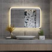 Miroir de salle de bain led 80 x 60 cm avec éclairage blanc chaud/blanc froid à intensité variable Miroir lumineux mural avec bouton tactile +