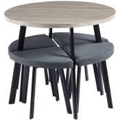 Mobilier Deco - iris - Ensemble table à manger en bois gris clair avec 4 tabourets encastrables gris - Gris clair