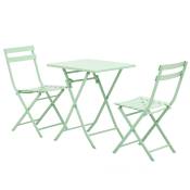Outsunny Salon de jardin bistro pliable - table carré avec 2 chaises pliantes - acier thermolaqué vert
