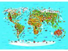 Photo mural carte du monde pour enfants bleu, jaune et blanc - 600365 - 360 x 254 cm 600365
