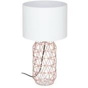 Relaxdays - Lampe de table socle grille rose or métal