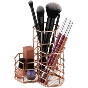 Relaxdays - Porte-pinceaux pour maquillage, organiseur cosmétique, porte-brosse 3 pièces, métal, rose doré