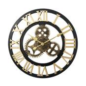 Shining House - Style européen rétro créatif Horloge Murale Industrielle engrenage Art personnalité Salon décoration Horloge,or+noir,40cm - taupe