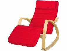 Sobuy fst16-r fauteuil à bascule fauteuil berçant en bois de bouleau fauteuil relaxant avec repose-pied réglable rocking chair rouge