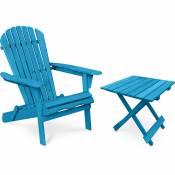 Table + Chaise de jardin Adirondack en bois - Set - Alana Turquoise - Bois de pruche - Turquoise