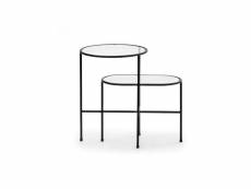 Table d'appoint ovale métal noir-verre - teulat nix - l 60 x l 40 x h 35-56 cm - neuf