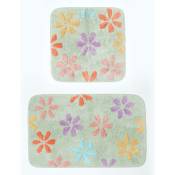 Tapis de bain antidérapant à fleurs en 100% coton, 50 x 80 cm - Multicolore - Homescapes