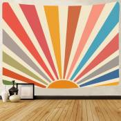 Tapisserie murale vintage style bohémien à suspendre, rétro années 70, arc-en-ciel, lever du soleil, coucher de soleil, géométrique, grunge, art