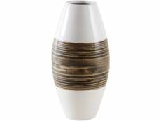 Vase en bambou naturel et laqué blanc m1