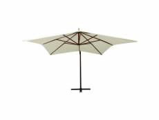 Vidaxl parasol suspendu avec mât en bois 300 cm blanc sable