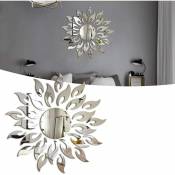 Autocollant Mural de Miroir Décoratif Bricolage Tournesol, 3D Acrylique Soleil Fleur Miroir Salon Chambre Art Déco Sticker Mural Groofoo Argent)