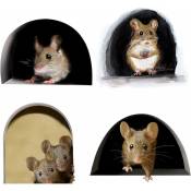 Autocollant mural réaliste 3D avec trou de souris, souris dans un trou, art amusant, décoration d'intérieur, vinyle, pour salon, chambre d'enfant,