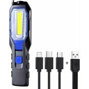 Baladeuse LED Rechargeable, Lampe de Travail Portable LED Rechargeable Puissante Lampe Aimantée USB 2800mAh Batterie COB, Crochet et câble de