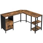 Bureau d'angle table en forme de l avec caisson à dossiers suspendus 2 étagères bureau à domicile montage facile cadre en acier style industriel