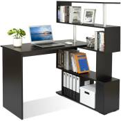 Bureau informatique avec étagère de 4 niveaux contemporaine - multi-rangements, Noir Mondeer