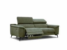 Canapé droit fiero 3 places avec relax électrique côté gauche tissu vert