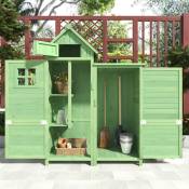 Dans Les Nuages - Armoire abr de jardin en bois pour outils avec 2 portes et 2 étagères, porte loquet, toit pente étanche, Vert - Vert