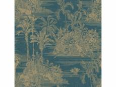 Dutch wallcoverings papier peint tropical bleu foncé et doré