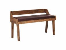Finebuy banc banc en cuir véritable bois massif 108x63x43 cm | banc rembourré avec dossier | banc couloir chambre marron | petit banc de lit en cuir