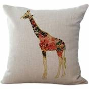 Girafe perroquet motif housse de coussin coton lin taie d'oreiller carré décoratif jeter taie d'oreiller 18 x 18 ''