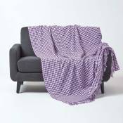 Homescapes - Jeté de canapé Violet à motif Pied-de-poule, 225 x 255 cm - Violet