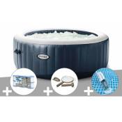 Intex - Kit spa gonflable PureSpa Blue Navy rond Bulles 4 places + 6 filtres + Kit d'entretien + Aspirateur