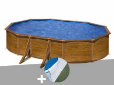 Kit piscine acier aspect bois gré pacific ovale 5,27 x 3,27 x 1,22 m + tapis de sol