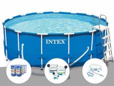 Kit piscine tubulaire intex metal frame ronde 4,57 x 1,22 m + 6 cartouches de filtration + kit de traitement au chlore + kit d'entretien