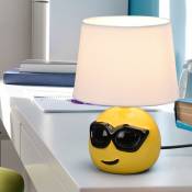 Lampe de chevet lampe de table en céramique pour chambre salon lampe lampe de table moderne, Emoji avec lunettes de soleil jaune, textile blanc, 1x