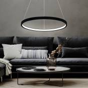 Lampe suspendue anneau rond lampes LED salon suspendu moderne, en métal en opale noir mat, 1x LED 19W 800Lm blanc chaud, DxH 38,5x120 cm